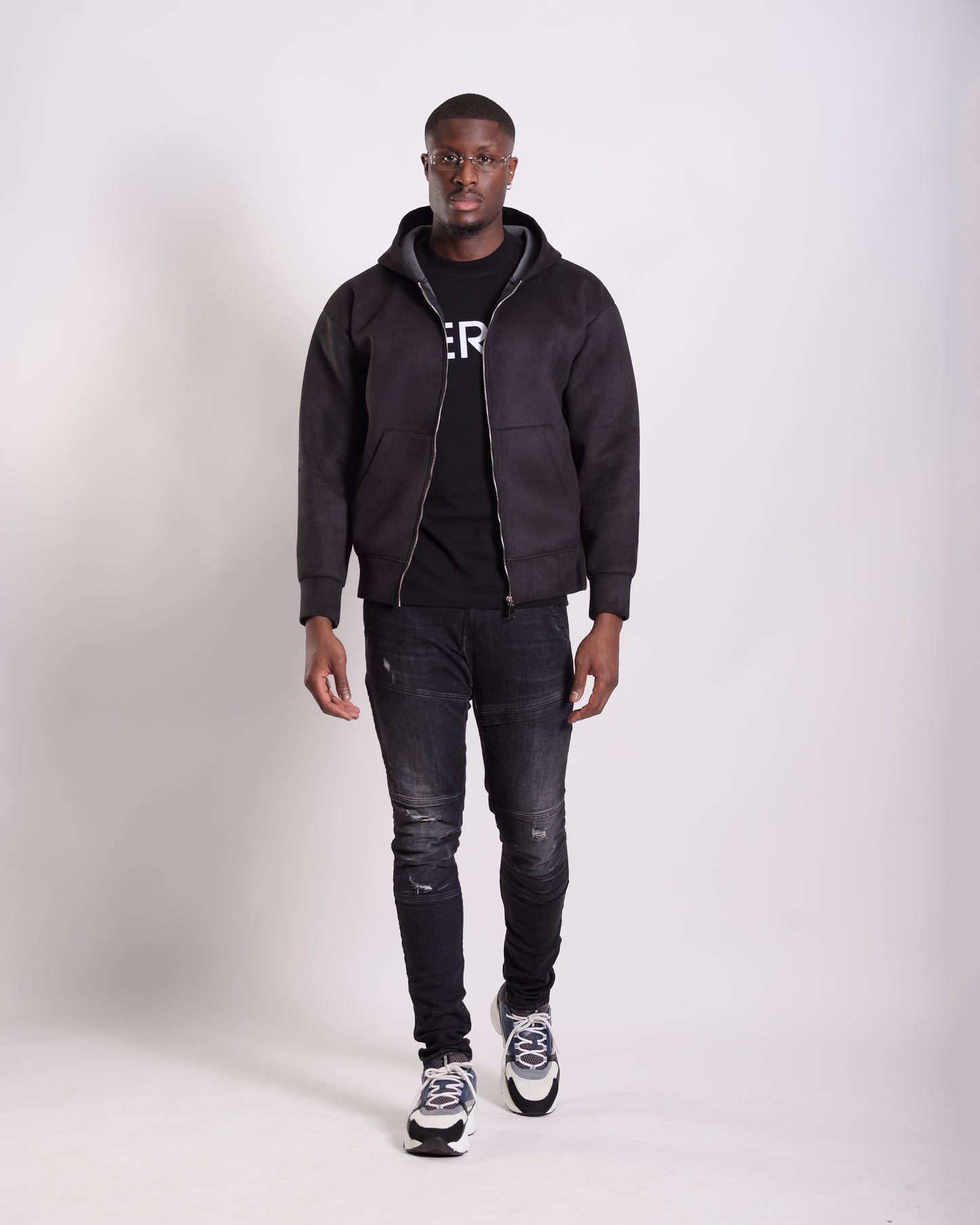 Sweat à capuche en daim noir